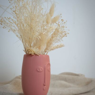 Rose Face Vase - with Hair in Dried Flowers