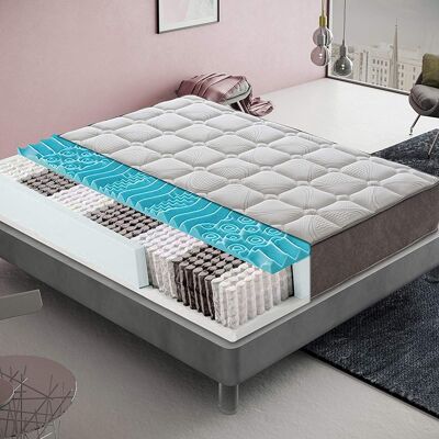 Mattress with 800 Pocket Springs and Memory Foam - Orthopedic - 25 cm high - 4 cm of Memory - 9 differentiated zones - 120x190 cm