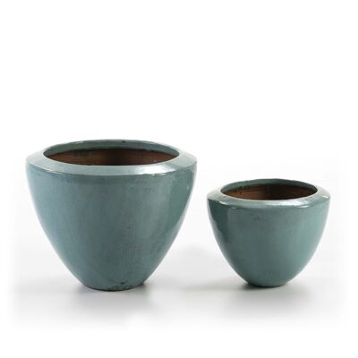 SET/2 PLANTERS 54X54X43 CRACKLED WATER STONEWARE TH1470200