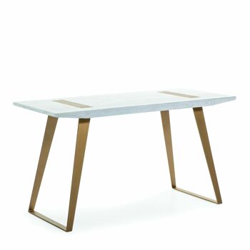 BUREAU 140X60X75 BOIS BLANC/MÉTAL DORÉ TH1600800 1