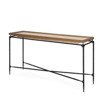 CONSOLE 150X40X85 NATURAL WOOD/LEATHER/BLACK METAL TH1607200