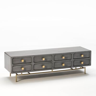 TV CABINET 160X45X50 GOLD METAL/GREY WOOD 8 DRAWERS TH2643222