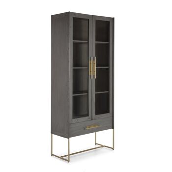 VITRINE 85X40X195 BOIS GRIS/MÉTAL DORÉ TH2648122 1