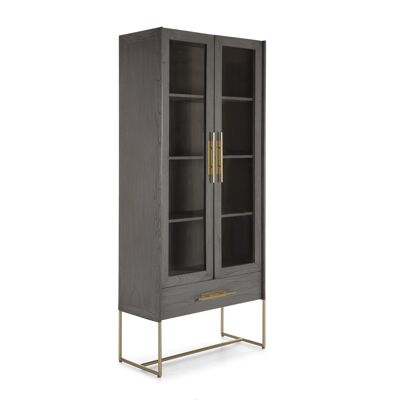 VITRINE 85X40X195 VERRE/BOIS MINDI GRIS/MÉTAL DORÉ TH2648122