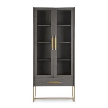 VITRINE 85X40X195 BOIS GRIS/MÉTAL DORÉ TH2648122 3