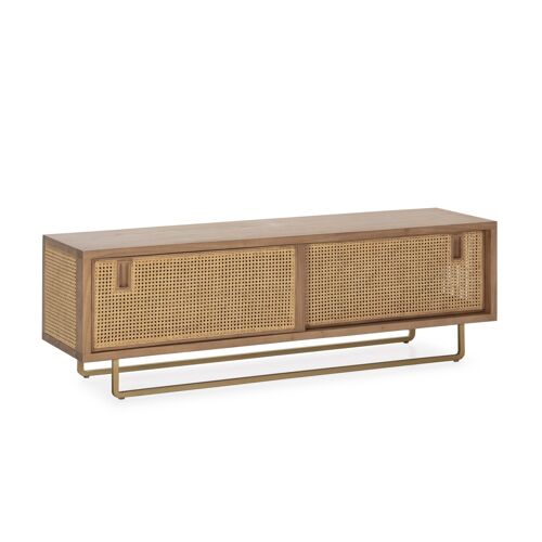 MUEBLE TV 160X42X52 MADERA ARENA/RATAN NATURAL/METAL DORADO TH2649728