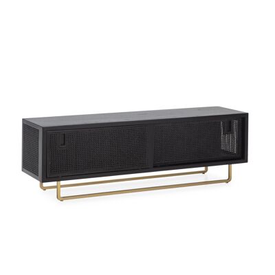 MUEBLE TV 160X42X52 MADERA NEGRO/RATAN NEGRO/METAL DORADO TH2649729