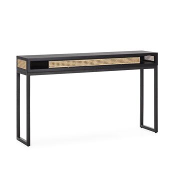 CONSOLE 142X30X84 BOIS NOIR/ROTIN NATUREL/METAL NOIR TH2649927 1