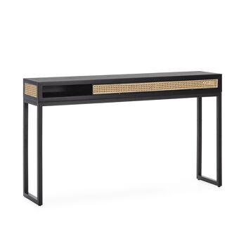 CONSOLE 142X30X84 BOIS NOIR/ROTIN NATUREL/METAL NOIR TH2649927 2