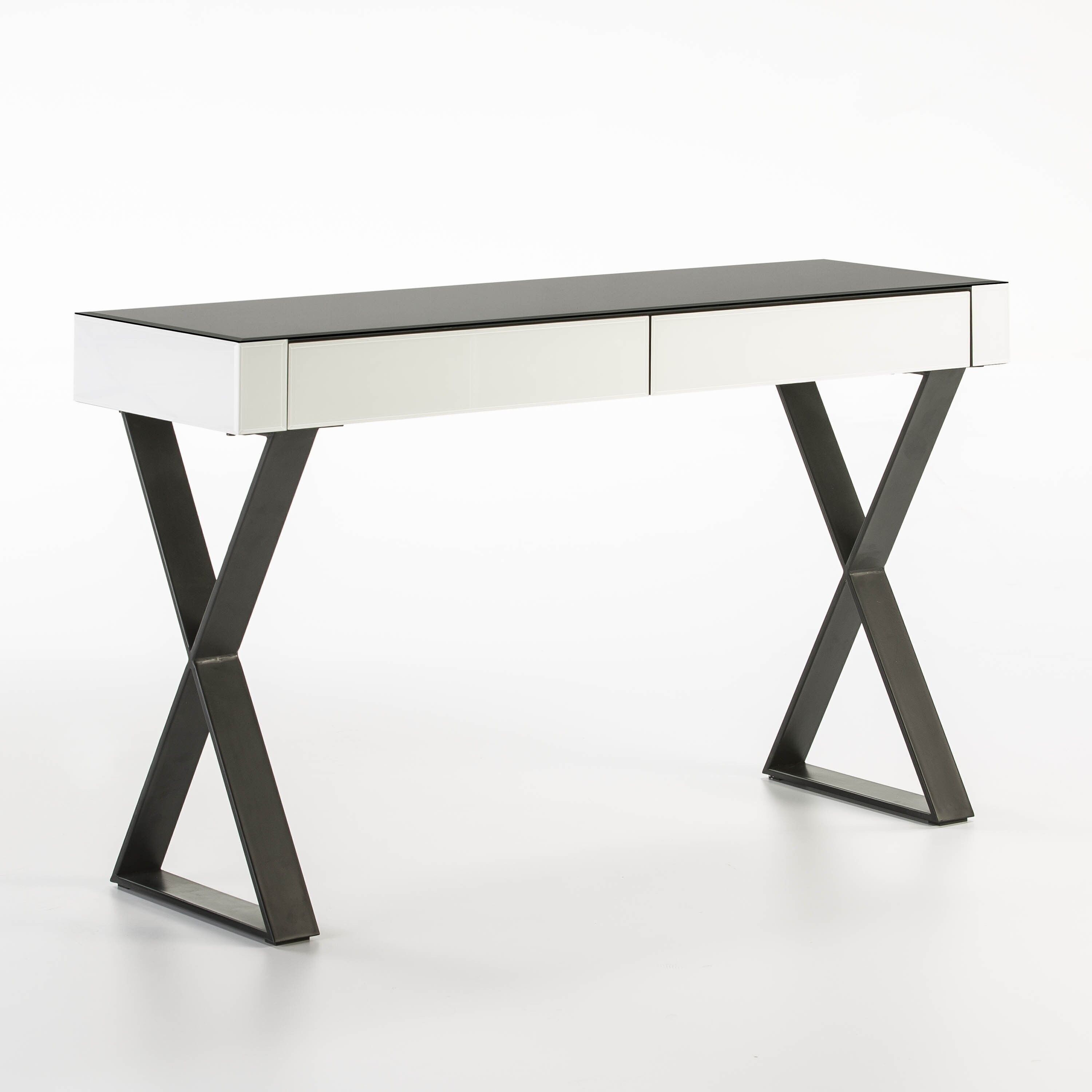 CONSOLLE 131X40X76 NERO VETRO/BIANCO NERO METALLO TH3662300