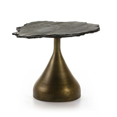 MESA AUXILIAR 60X60X50 METAL DORADO/PIEDRA NEGRO TH6657000