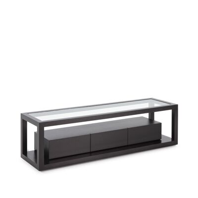 MEUBLE TV 160X45X45 VERRE/BOIS NOIR 3 TIROIRS TH7644601