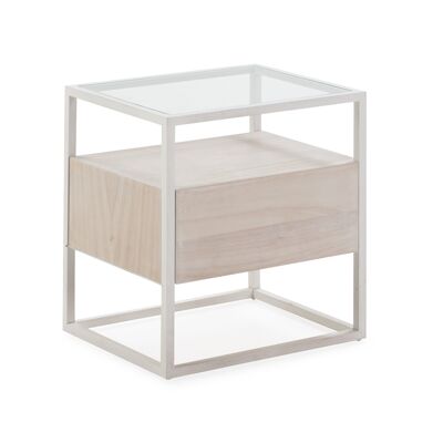 MESITA DE NOCHE 50X40X55 CRISTAL/MADERA BLANCO/BLANCO LAVADO TH7645412