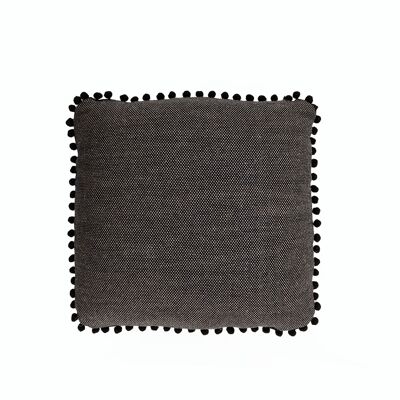 COUSSIN 40X40 NOIR/TISSU NATUREL AVEC BORDON TH8302807