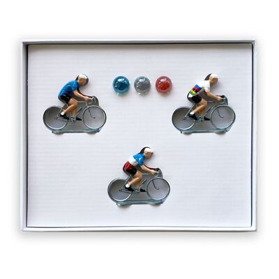 Game box for 3 cyclists + 3 marbles - Cyclists: Vuelta, Giro, Tour de France