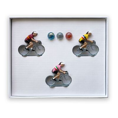 Caja de juego 3 ciclistas + 3 balones - Ciclistas: Campeón del Mundo, Campeón de Europa, Campeón Nacional