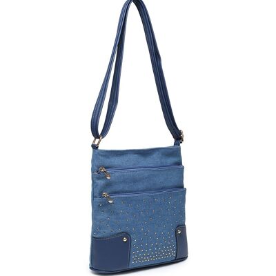 Bolso bandolera de Material vaquero de PU para mujer, organizador de viaje de mensajero vegano, bolso de hombro tipo bandolera --ZQ-11105 azul