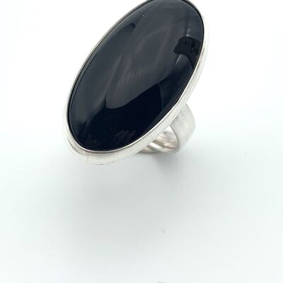 Silver ring Onyx 16x30mm