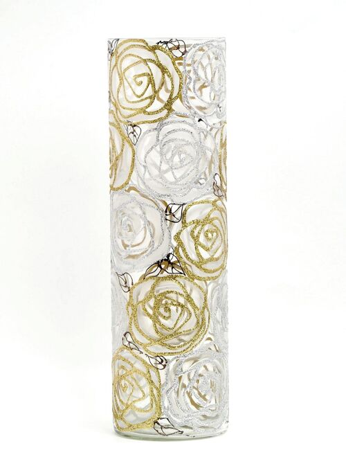 Handpainted glass vase for flowers 7017/400/lk047 | Cylinder floor vase height 40 cm
