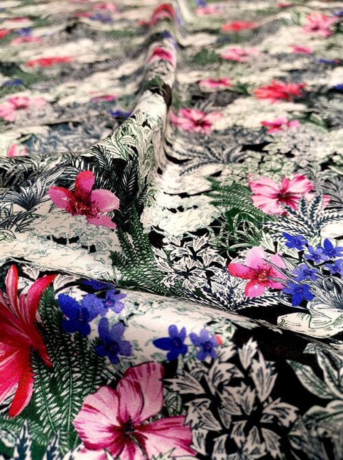 Tissu coton soie motif végétation tropicale - Maïva-22