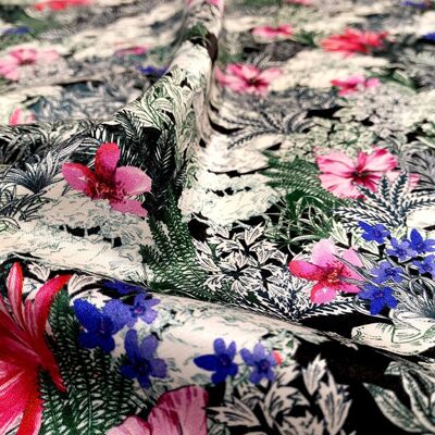 Tissu coton soie motif vegetation tropicale - Maïva-22