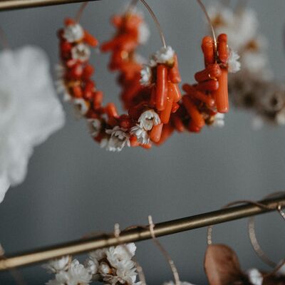 Creoles in Dried Flowers and Vegetable Coral Gold Earrings Natural Jewel