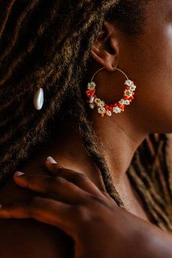 Créoles en Fleurs Séchées et Corail Végétal Boucles d'Oreille en Or Bijou Naturel 2