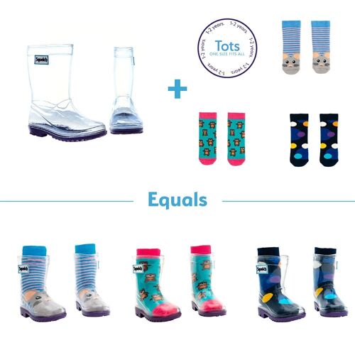 Squelch Transparent Welly Boots and Sock Package Mousey