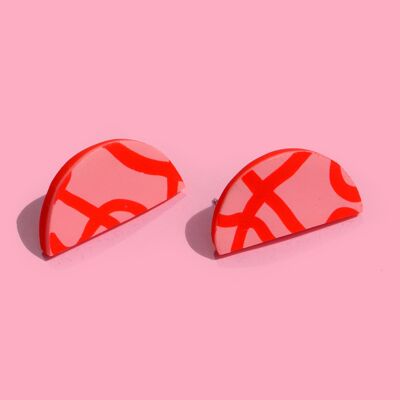 Orecchini Scribble Half Moon, rosa e rosso Pink