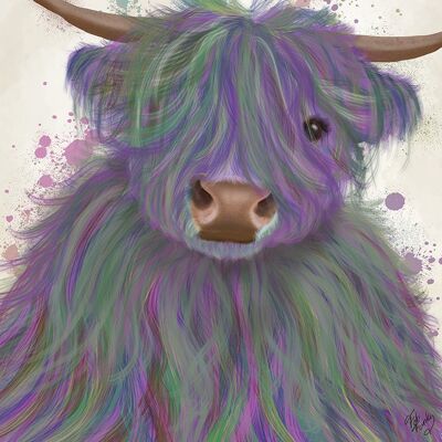 Highland Cow 10 Purple & Green, 18x24inch Canvas