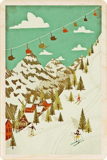 Carte postale en bois SKI D'HIVER Carte de Noël 2