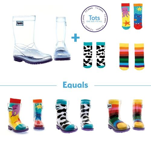 Squelch Transparent Welly Boots and Sock Package Cow
