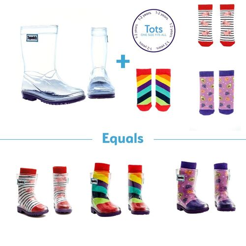 Squelch Transparent Welly Boots and Sock Package Avocado