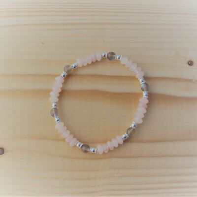 Gemstone bracelet made of rose quartz lentils and labradorite