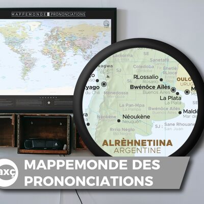 Mappemonde des prononciations, décoration géographique, 70x50cm