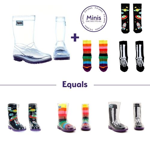 Squelch Transparent Welly Boots and Sock Package Space