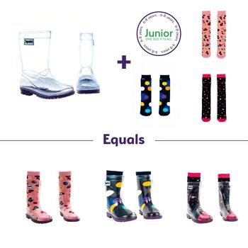 Squelch Transparent Welly Bottes et Chaussettes Paquet Léopard Rose 1