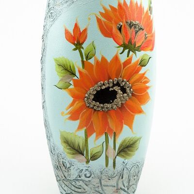 Florero de vidrio pintado a mano para flores 7518/300/sh031 | Jarrón de mesa barril altura 30 cm