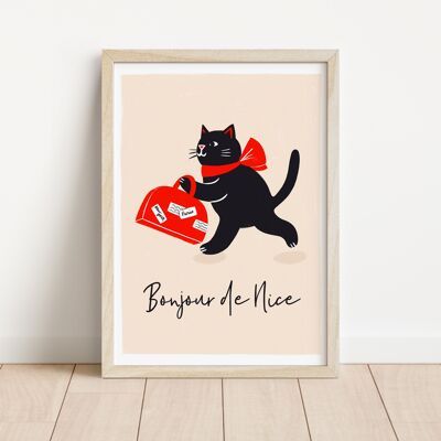 Bonjour De Nice – Stampa artistica di gatti dei pesi massimi A4