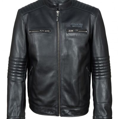 Leather motorcycle jacket with OREGON protections