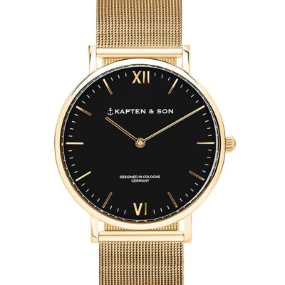 Clock Campus Small Gold Black Mesh