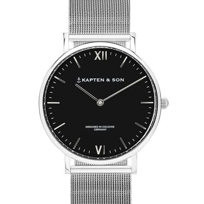 Clock Campus Small Silver Black Mesh