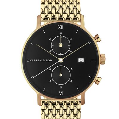 Reloj Chrono Oro Negro Tejido Acero