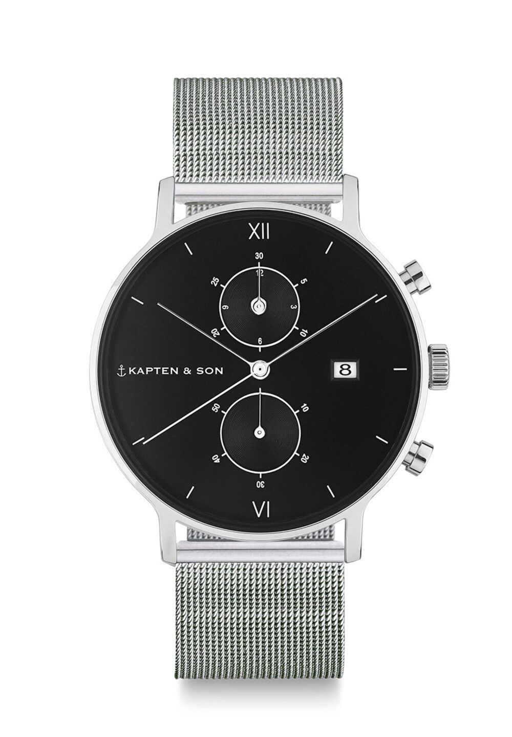 Orologio Crono Argento Maglia Nera