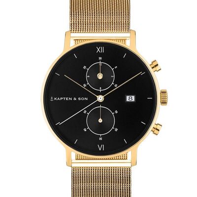 Uhr Chrono Small Gold Black Mesh