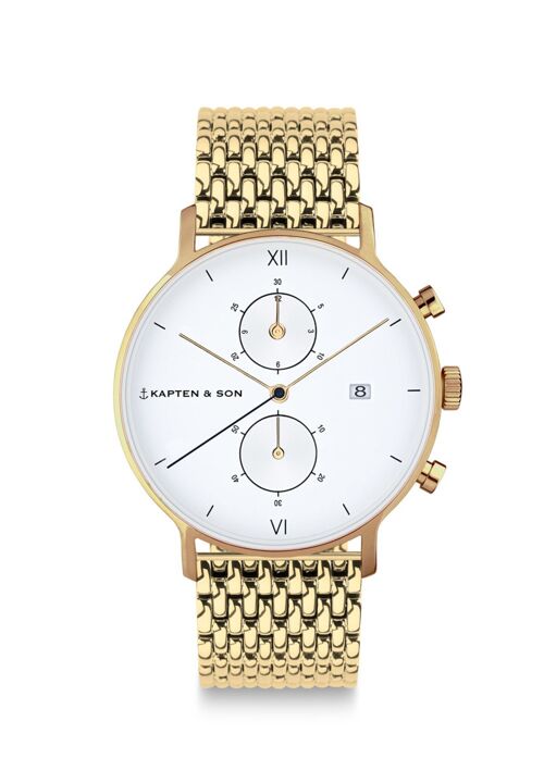 Uhr Chrono Small Gold Woven Steel