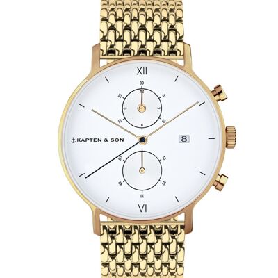 Uhr Chrono Small Gold Woven Steel