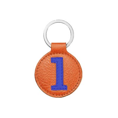 Schlüsselkette blau Nummer 1 auf orangefarbenem Hintergrund / Schlüsselanhänger blau auf orange Nummer 1
