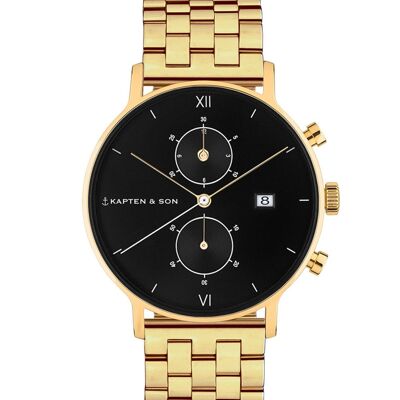 Watch Chrono Small Gold Black Steel