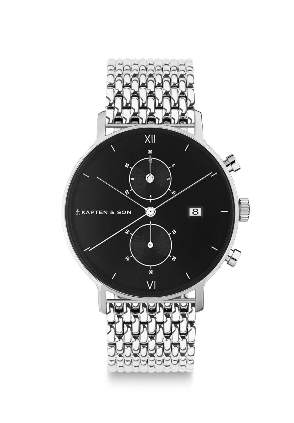 Orologio Crono Small Argento Nero In Acciaio Intrecciato